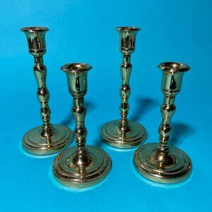 Vintage Brass Candlestick Holders • Set of 4 • Two Sizes • Made in China • Decor